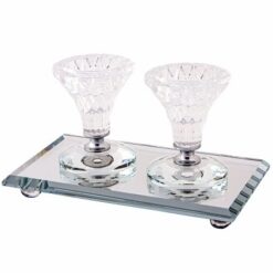 Pair Elegant crystal candlesticks with elegant tray