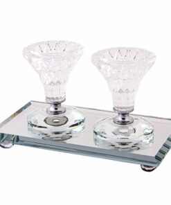 Pair Elegant crystal candlesticks with elegant tray