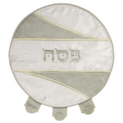 Elegant White Satin Matzah Cover  With Stones, Special Design- cuts Silver Glitter