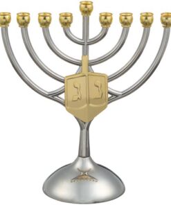 Metal Menorah With Gold Dreidel