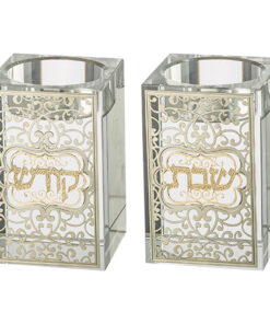 Gold Plaque Crystal Candlesticks 8cm