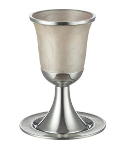 Off White Aluminium Kiddush Cup with Saucer