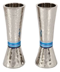Nickel Hammer Work Blue Rings Candlesticks