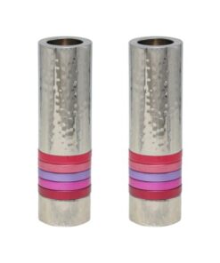 Nickel Candlesticks with Pink Gradient Rings