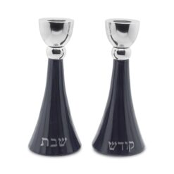 Aluminium Dark Grey Candlesticks 17cm