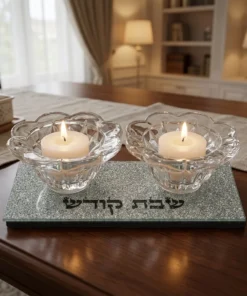 Sparkle Glass Candlesticks 4x14x6 cm with Tray