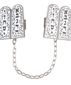 Nickel Tallit Clip "Luchot Habrit" with Chain