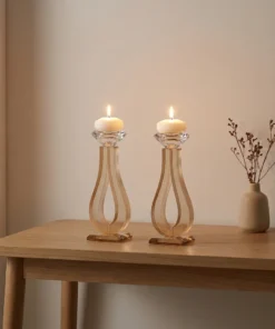 Golden Tear Drop Crystal Candlesticks